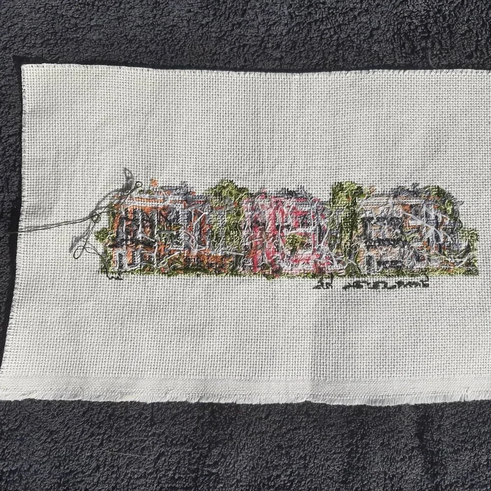 Finished Cross Stitch Charleston SC Street Scene Houses Completed 14" x 8.5" - Picture 4 of 5
